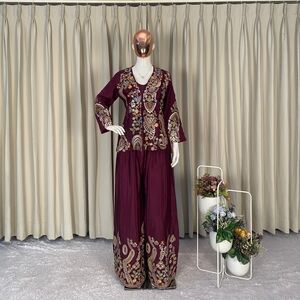 Embroidered Maroon Women's Jumpsuit